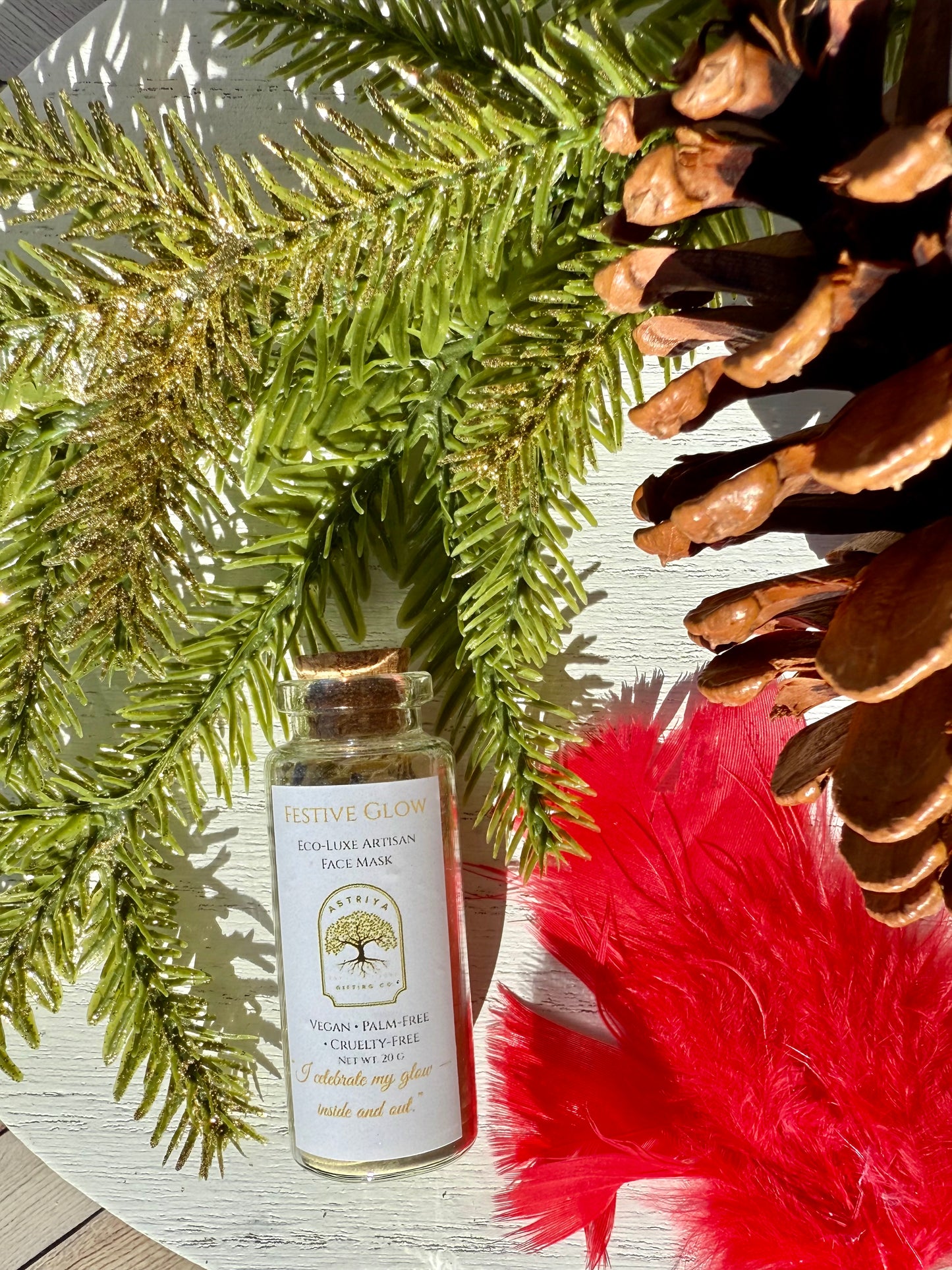 Holiday Spa Gift Set | Festive Glow Wellness Box with Sandalwood Cinnamon Candle | Christmas Self-Care Gift |