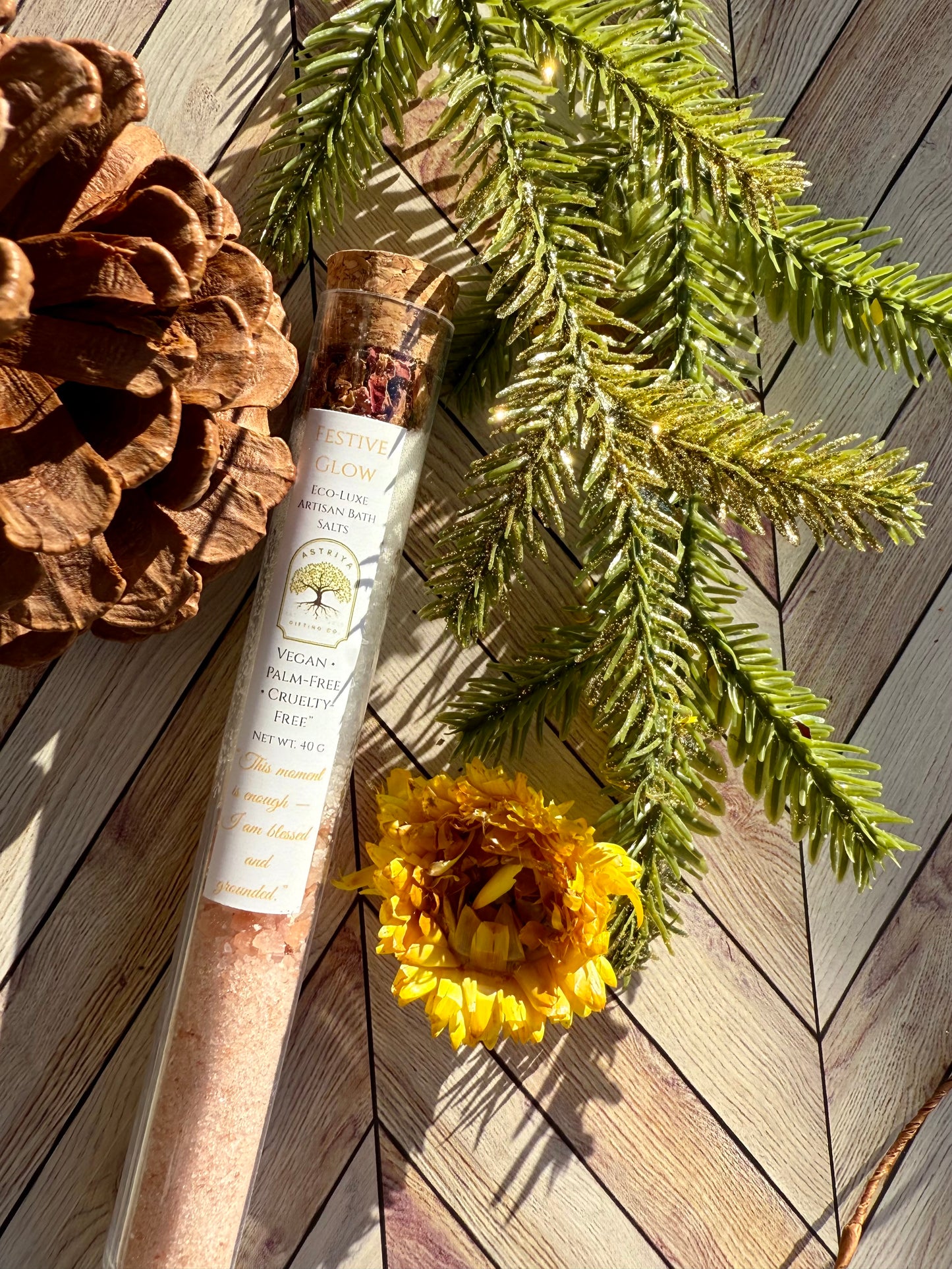 Holiday Spa Gift Set | Festive Glow Wellness Box with Sandalwood Cinnamon Candle | Christmas Self-Care Gift |